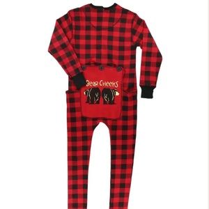 Lazy One Bear Cheeks Adult Plaid Onesie Flapjack